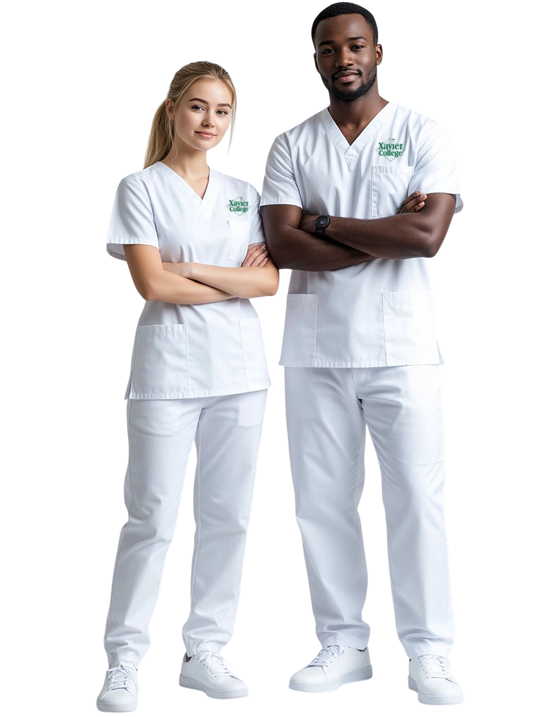 Xavier White Unisex Scrub Top
