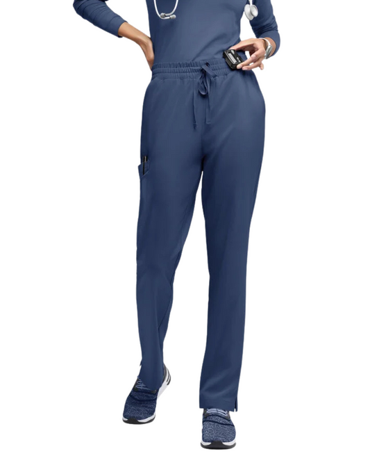 Straight Leg Drawstring Belt Pants Navy Blue