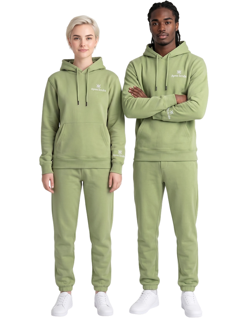 Apres Scrubs — Soft Green Hoodie Set