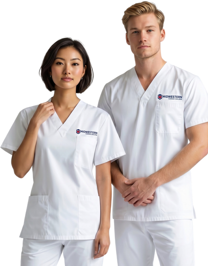 Midwestern White Unisex Scrub Top - Clinical