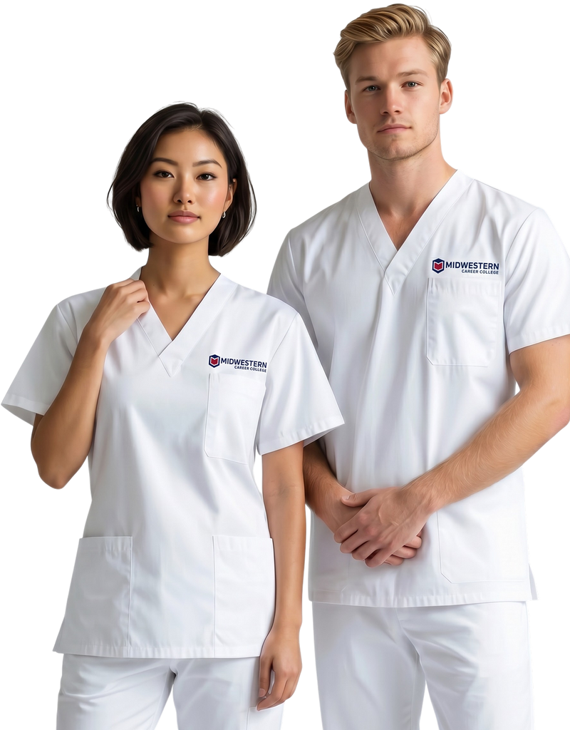 Midwestern White Unisex Scrub Top - Clinical