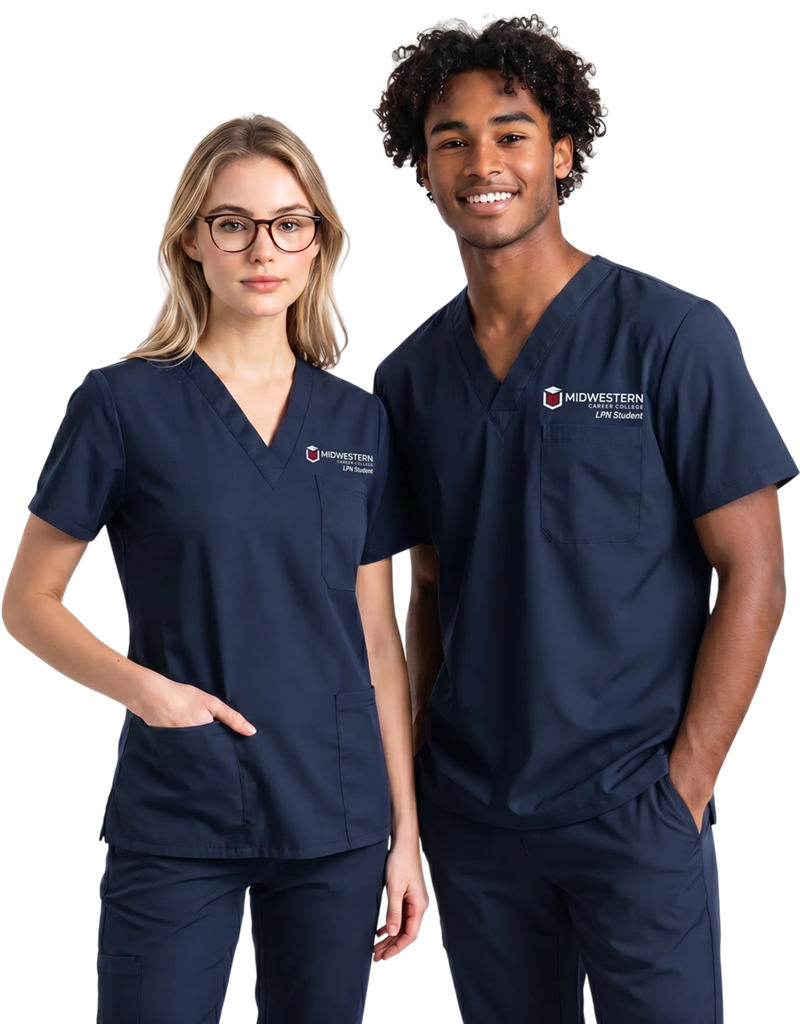 Midwestern Navy Blue Unisex Scrub Top - LPN