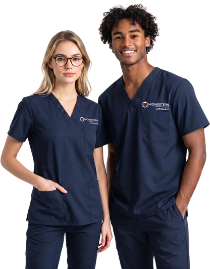 Midwestern Navy Blue Unisex Scrub Top - LPN