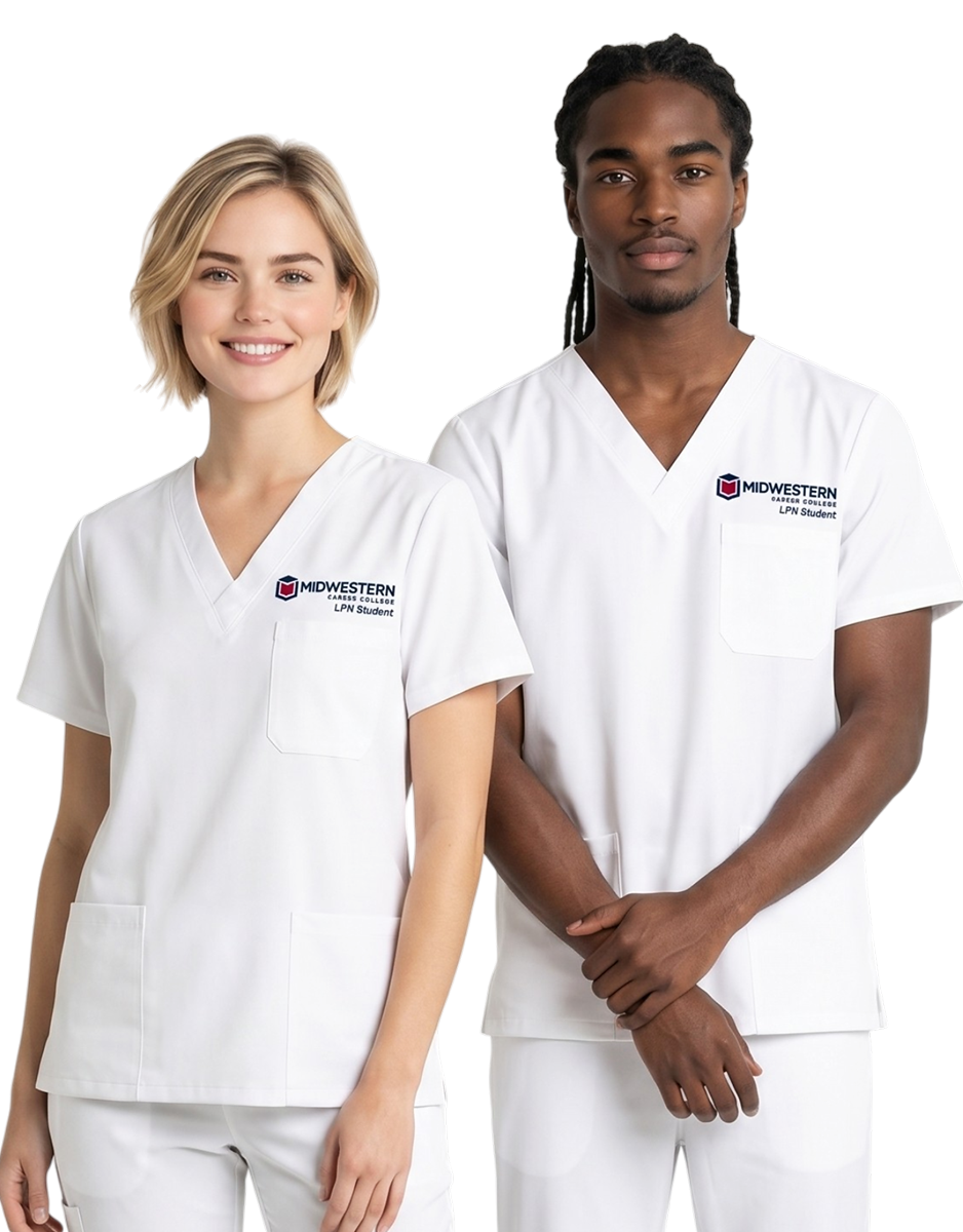 Midwestern White Unisex Scrub Top