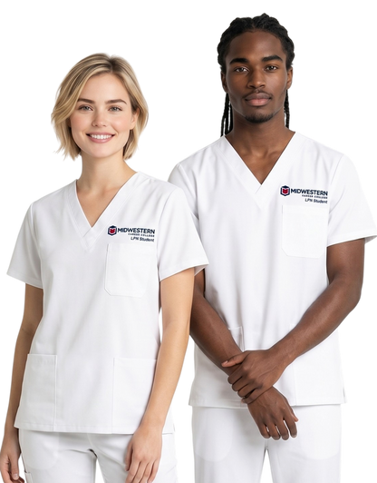 Midwestern White Unisex Scrub Top
