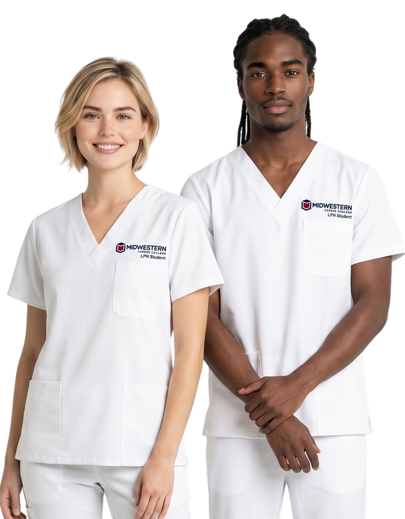 Midwestern White Unisex Scrub Top