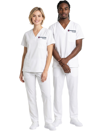 Midwestern White Unisex Scrub Top