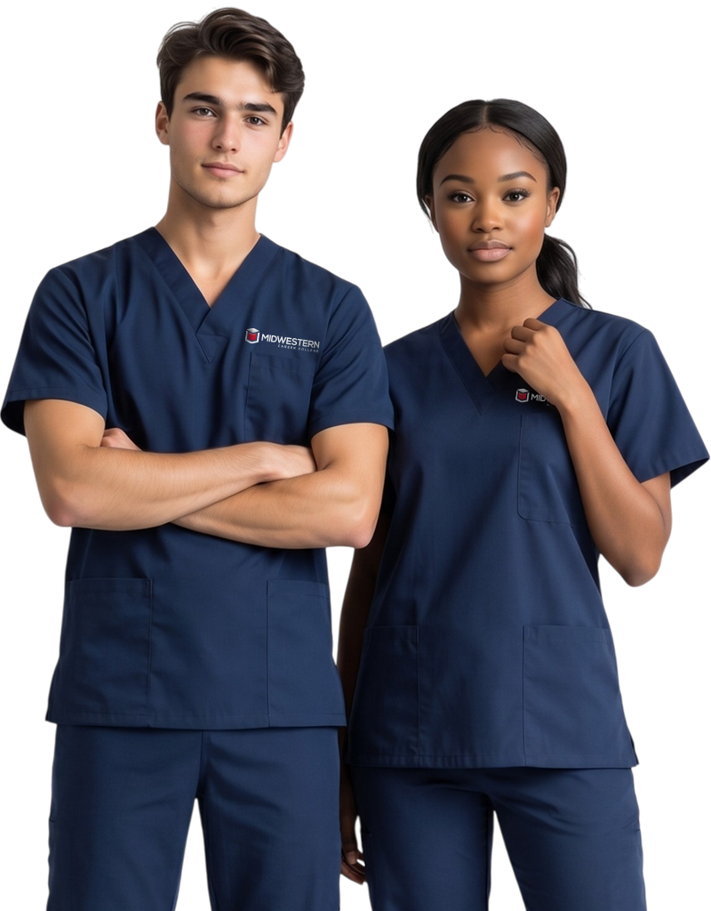 Midwestern Navy Blue Unisex Scrub Top
