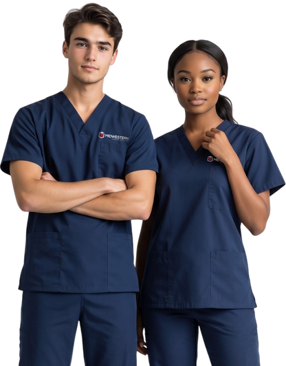 Midwestern Navy Blue Unisex Scrub Top