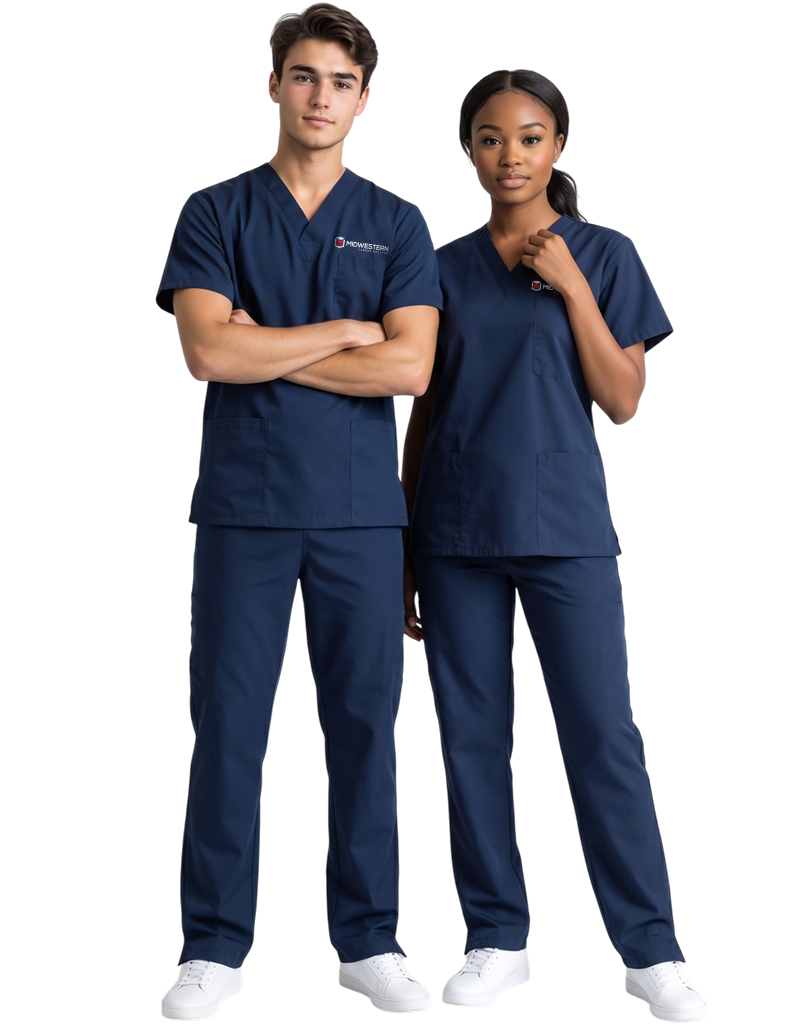 Midwestern Navy Blue Unisex Scrub Top