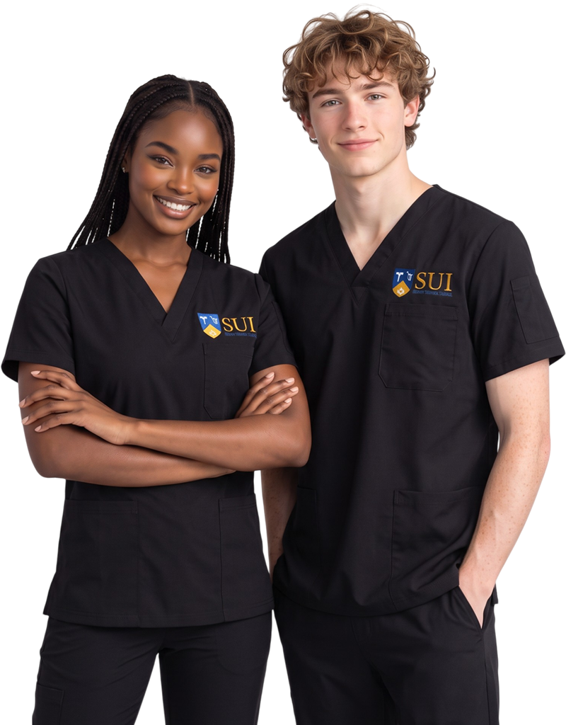 SUI Black Unisex Scrub Top