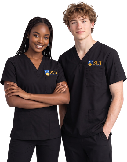 SUI Black Unisex Scrub Top