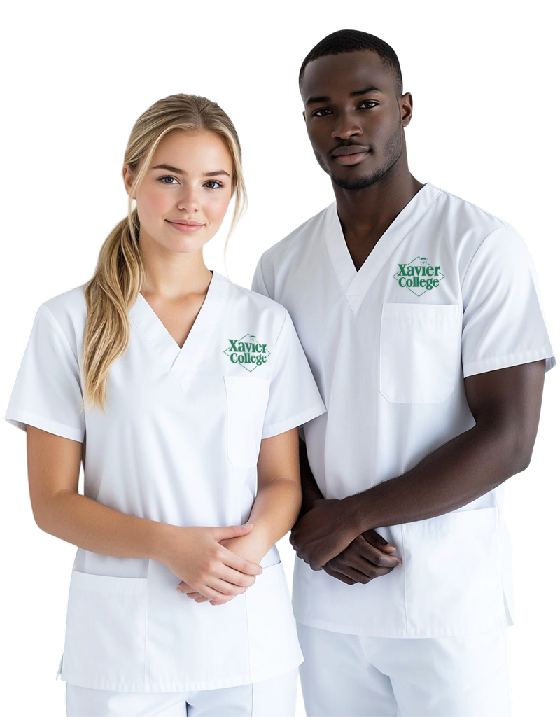 Xavier White Unisex Scrub Top