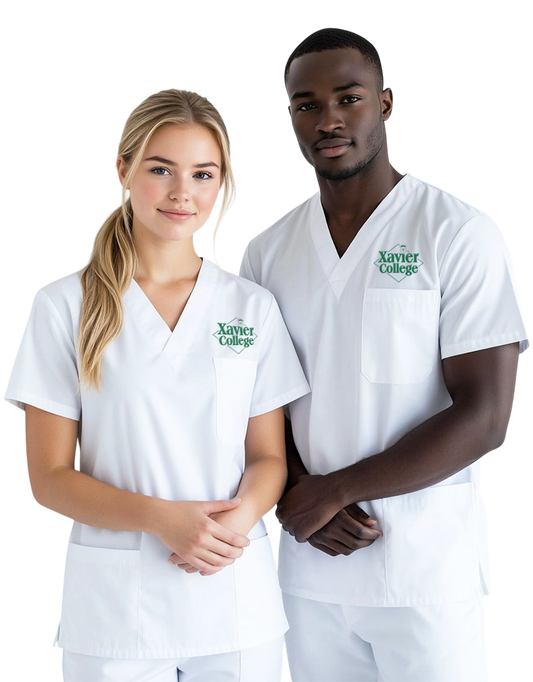 Xavier White Unisex Scrub Top - Student
