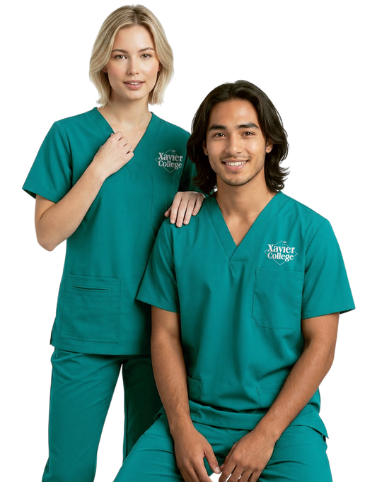 Xavier Teal Unisex Scrub Top - Student