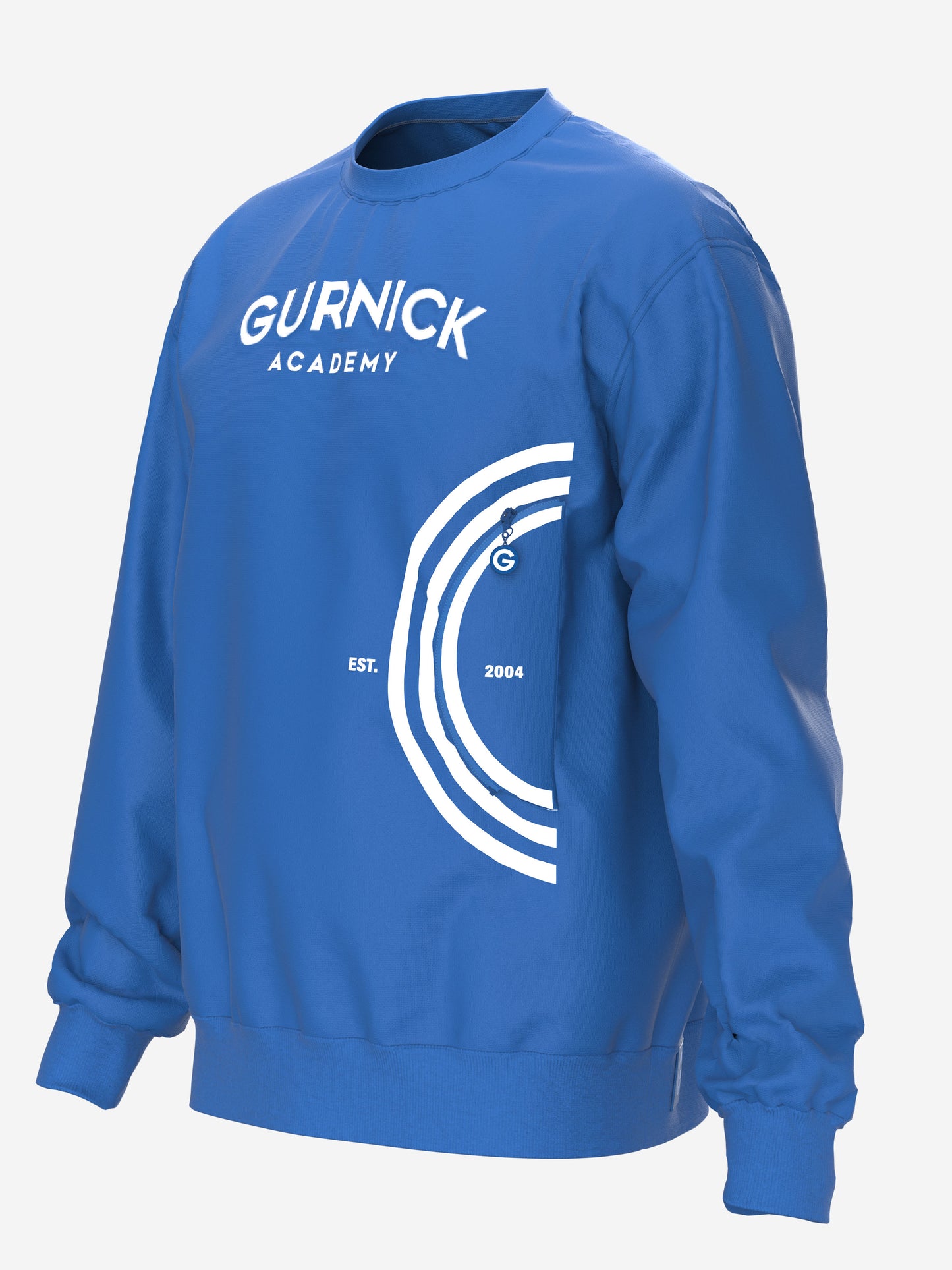 Gurnick Academy Blue Oversize Long-sleeve Crewneck with Zipped pocket